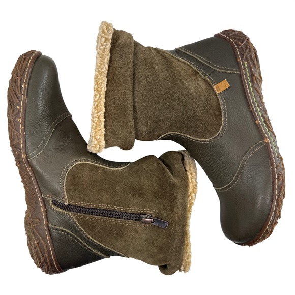 El Naturalista Nido Slouch Boot Womens Size 7 Olive Green Ankle Leather Suede - Picture 9 of 10